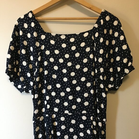 Linen Blend Polka Dot Button Down Puff Sleeve Maxi Dress - Picture 5 of 16